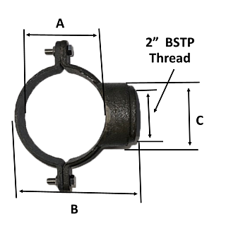 4" (100mm) Cast Iron Round LCC Push Fit Soil Strap on Boss c/w 2" BSPT Threaded Boss - Primed in Black, Grey or Red